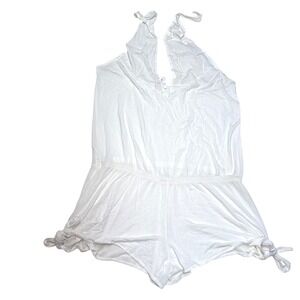 Victorias Secret White Halter Neck Romper XS Side Tie Modal Spandex Sleepwear